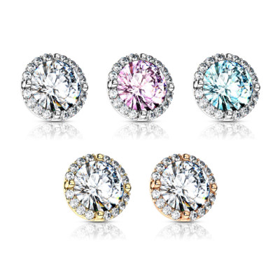  8 mm Multi CZ Prong Set CZ Center Internally Threaded Dermal Anchor Tops 14G 