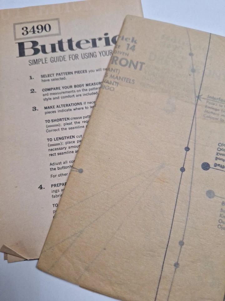 Shift Dress Coat Duster Ensemble 14 Butterick 3490 Sewing Pattern VTG UC Button - Image 4 of 4