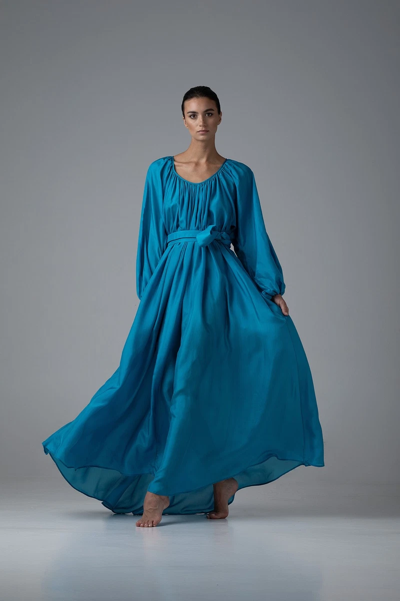 Blue Long Sleeve Maxi Dresses for Women for sale