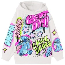 Disney's Lilo & Stitch Girls Airbrush Style Graphic Retro Pullover Hoodie -...