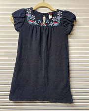 Tea Girls Size 8 Blue Polka Dot Embroidered Puff Sleeve A-Line Knee Dress