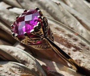 Authentic 925 Gold Plated Sterling Silver 5ct Checkerboard Cut Pink Topaz Size 6.75