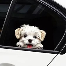 Cute Animal Dog Car Sticker Waterproof PVC Double-Sided Printed Puppy White Dog
