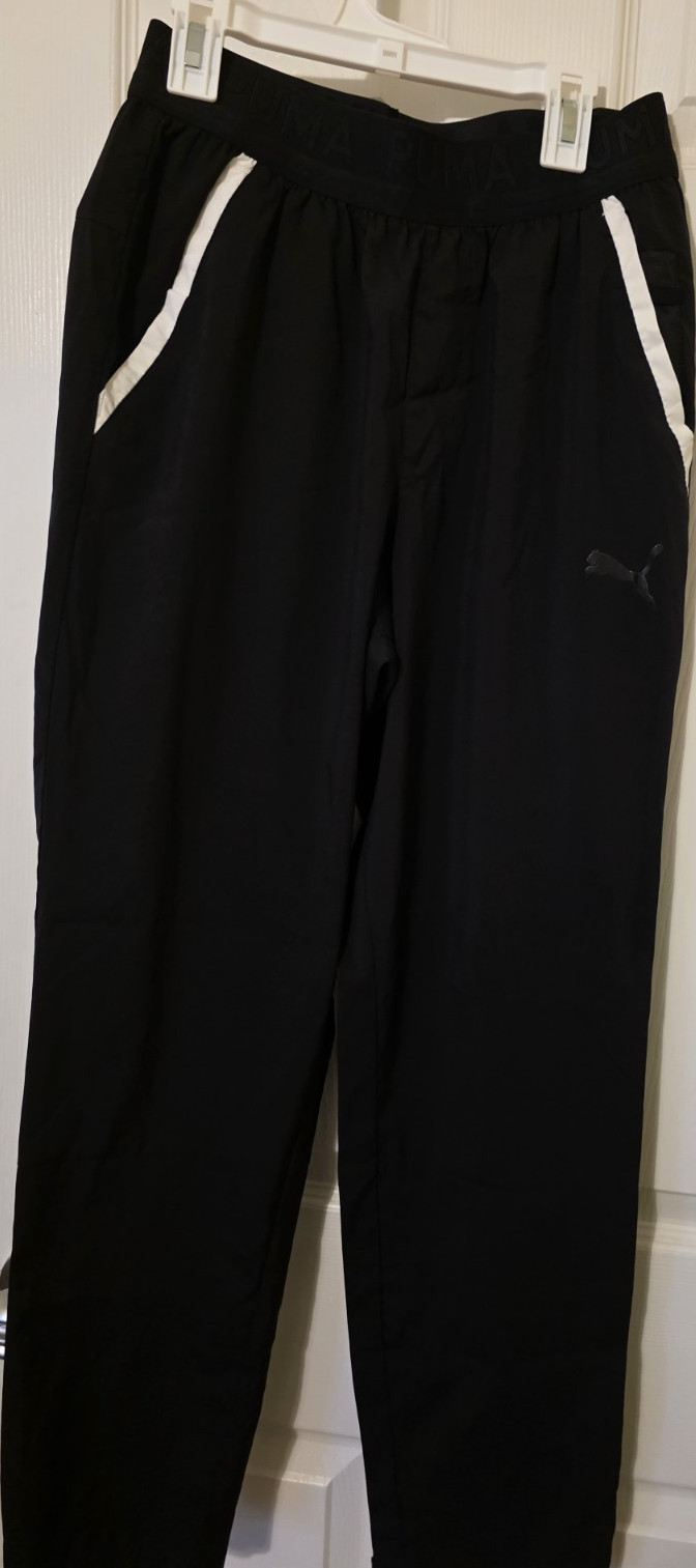 PUMA Men's Black Solid Track Pants Size S Drawstring Elastic Waist Pockets