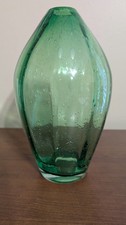 Vintage Hand-Blown Bubble Art Glass Flower Vase Green Murano 9" tall