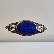 Vintage Boma Sterling Silver 925 Lapis Lazuli Stone Blue Oval Pin Brooch 