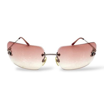 CHANEL Chanel Rimless Coco Mark Rhinestone Sunglasses 4017-D Pink