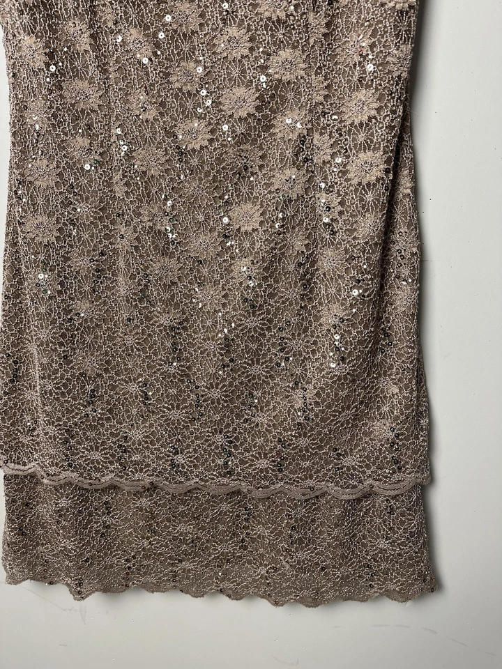 Vtg Y2k 90s Sheath Dress Sequin Beige Crochet Knit Lined Forest Fairy Grunge 16 - Image 4 of 4