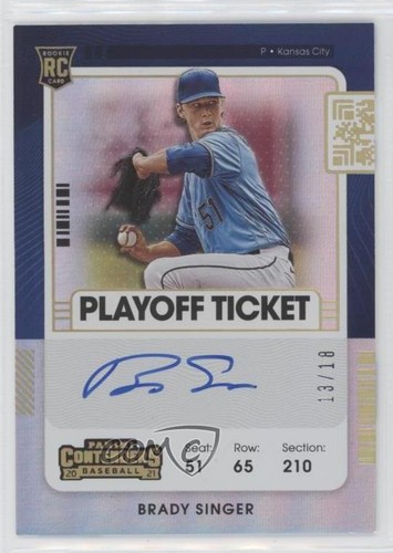 2021 Panini Contenders Playoff Ticket 13/18 Brady Singer Rookie Auto RC 10ou