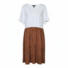 SHEIN Curve Womens 3XL White Leopard Print Short Sleeve Casual T-Shirt Dress