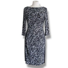 LAUREN Ralph Lauren Womens Dress Sz 8 Black Gray Stretch Jersey Ruched Sheath