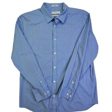 Calvin Klein Mens Blue White Striped Non Iron Stretch Button Down Shirt L PC728