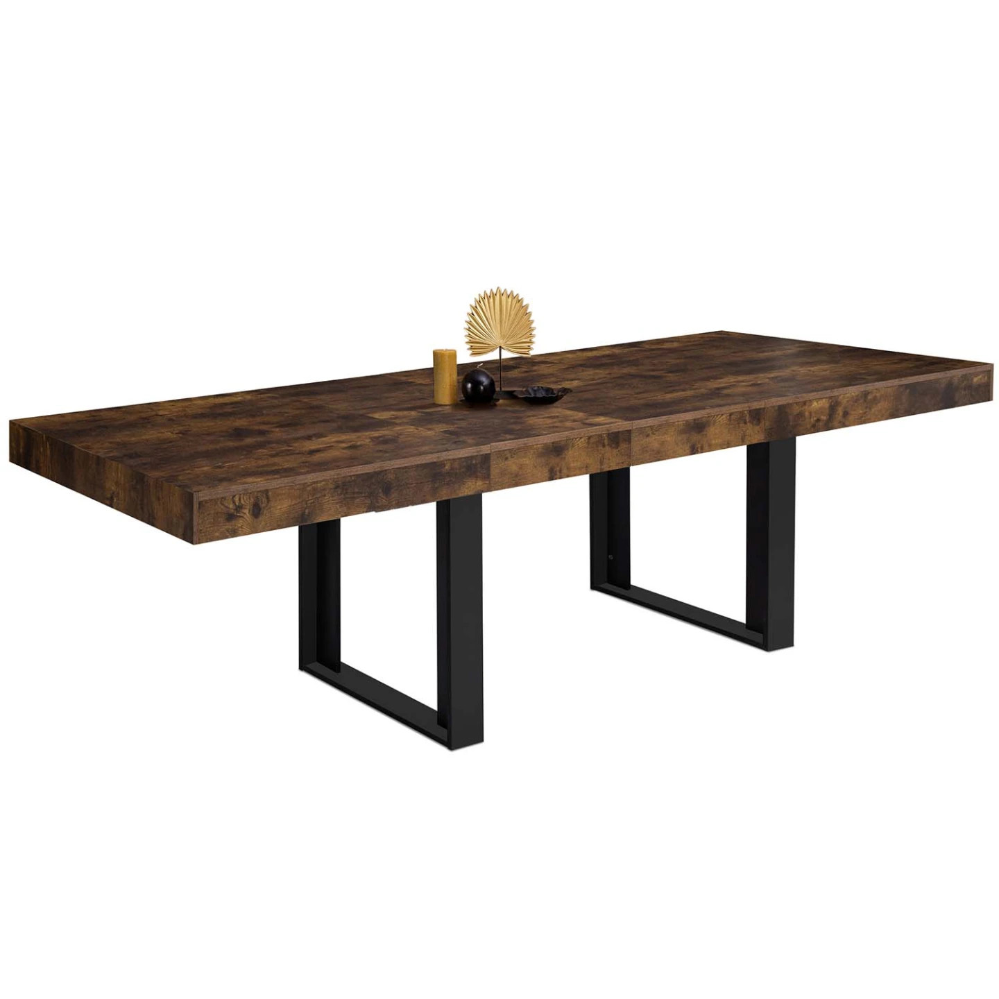 Table à manger extensible rectangle PHOENIX style loft industriel bois effet vieilli pour repas