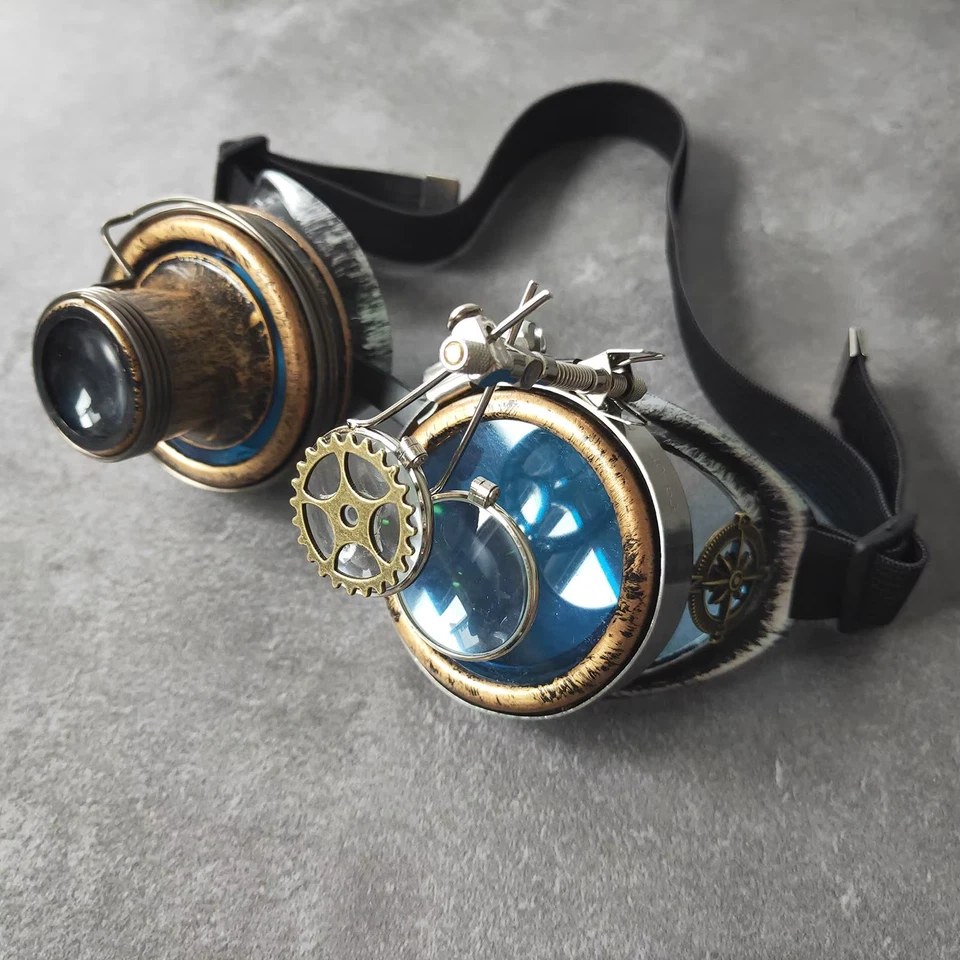 Moda Gafas Steampunk Azul Punk Rústicas Mujeres Hombres Gafas de sol para Fiesta Foto Foto 3 de 4