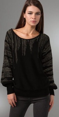 MinkPink Sweater Womens Small Slouchy 80s Retro Black Gold Cotton Party