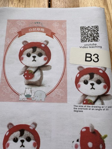 Needle Felting Kit B3 Animal Doll Red Strawberry Hood w/ Tools & Instructions