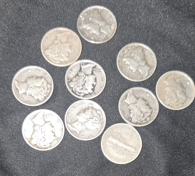 lot of 10 mercury dimes 90 silver/ Mixed Dates And Mint Marks
