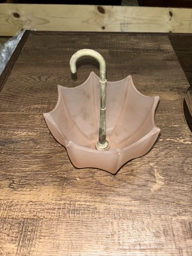 Vintage Fenton 1950's Pink Frosted Satin Glass Umbrella Candy Trinket Ring Dish