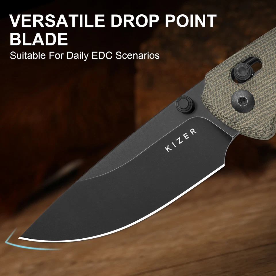 Kizer T1 CD EDC Folding Pocket Knife Nitro-V Blade Micarta Handle V3490.2CA1 - Image 4 of 4