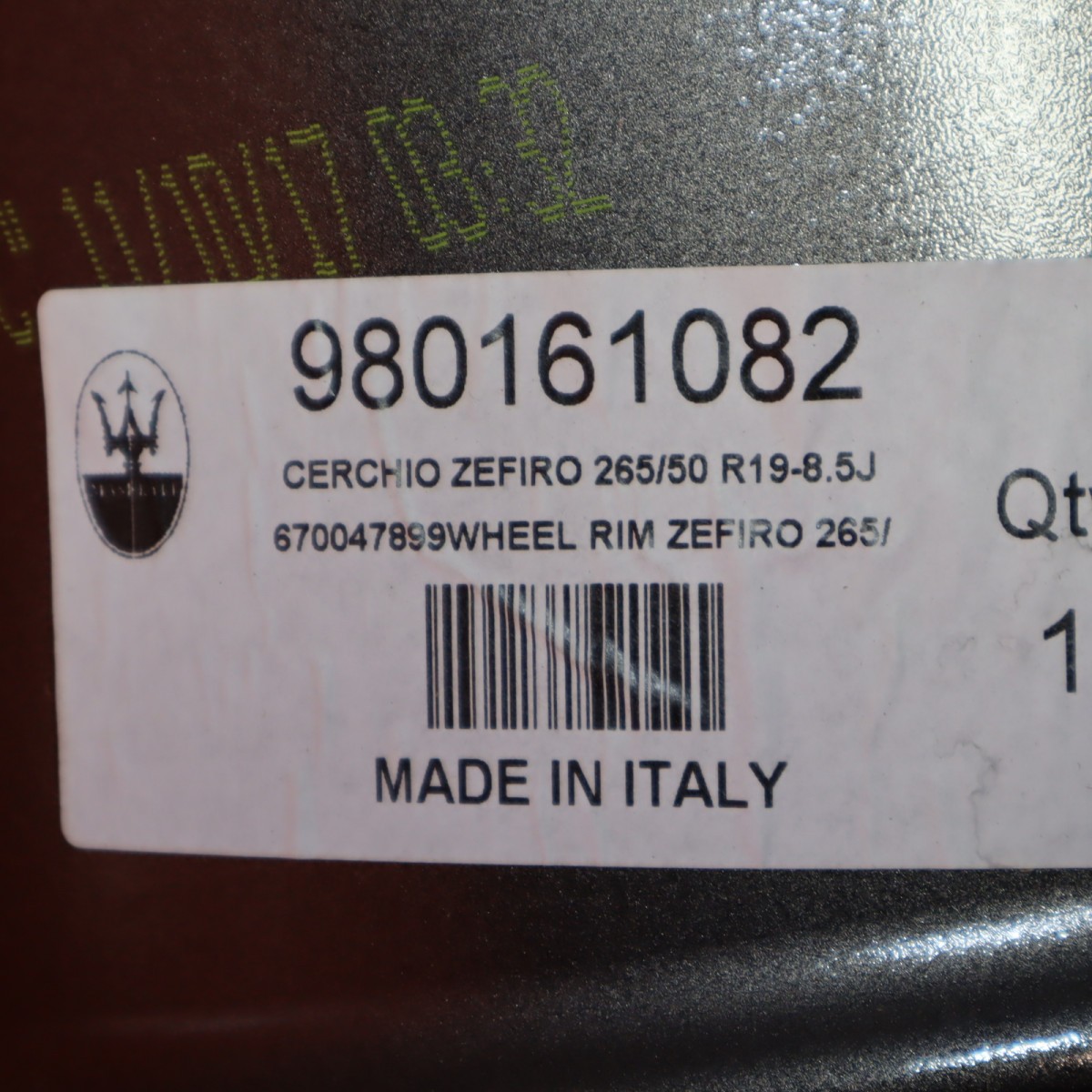 MASERATI LEVANTE WHEEL RIM FRONT 19" 2017 2018 2019 670044699 8.5J X 19H2 OEM
