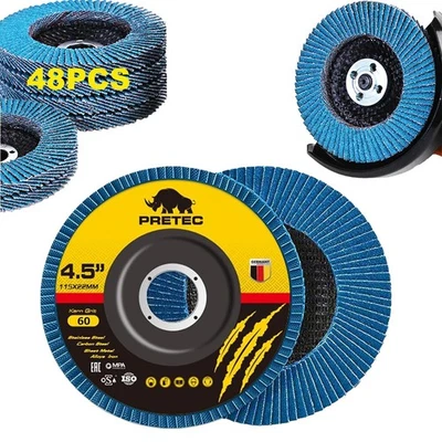 PRETEC 40+8Pcs Flap Discs 4-1/2"60 Grit Zirconia T27 Angle Grinder Sanding Disc 4.5inch