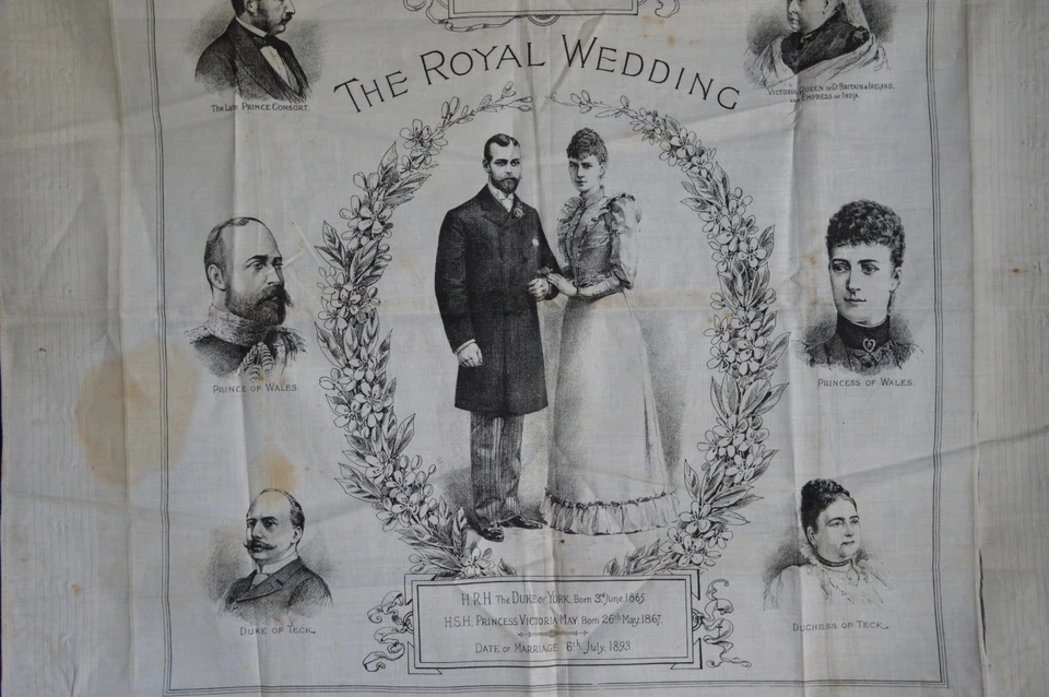 Royal Wedding Queen Victoria Printed Hankerchief 1893 Duke of York P. Victoria M - Image 2 of 4