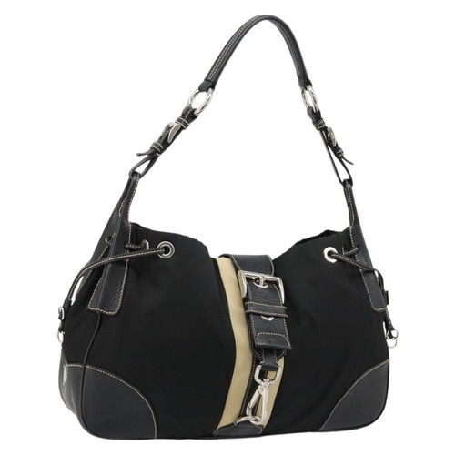 PRADA Shoulder Bag Nylon Leather Black Silver Auth am11803V