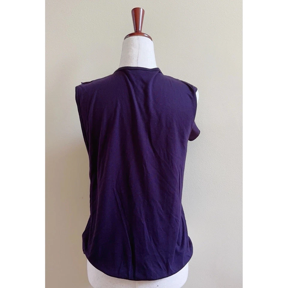 LANVIN Eggplant Purple Silk Chiffon & Jersey Embellished Blouse Size S - Image 4 of 4