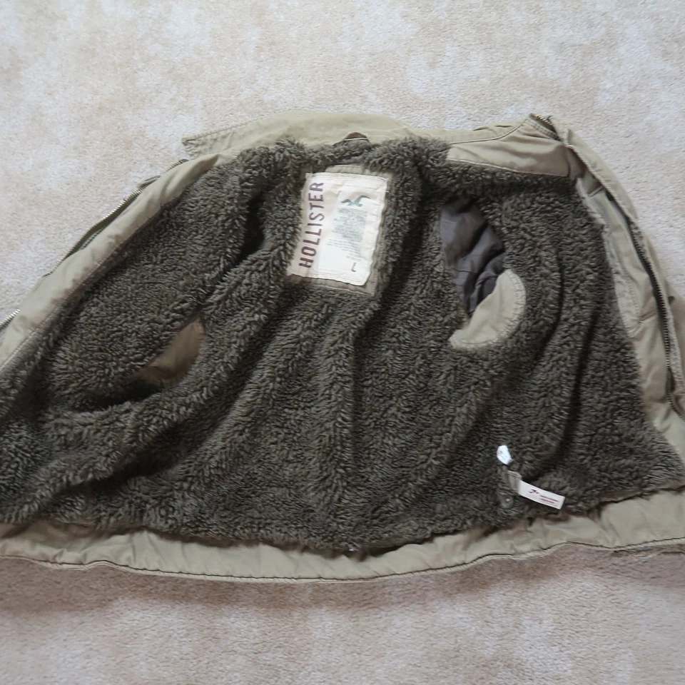 Hollister Full zip Jacket Sherpa Lined Insulated Mens Large Beige coat - Image 2 of 4
