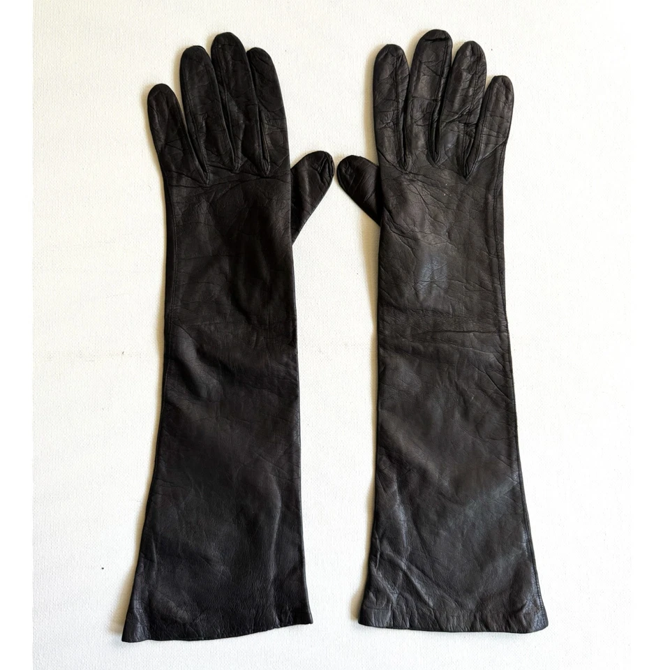 Guantes de cuero para niños de Alemania Occidental de los años 50 negros longitud de 6,5 codo mediados de siglo Foto 2 de 4