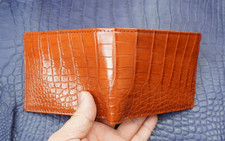 Cartera Doble Lado Rojo Marrón Genuino CROCO Vientre Cuero Para Hombre Doble Plegable #A12