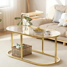 Coffee Table Gold Glass Coffee Tables for Living Room, Oval Table Center