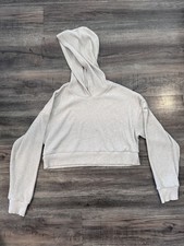 ALO Yoga Muse Hoodie Ribbed Sweatshirt XS Ivory Cropped Loungewear