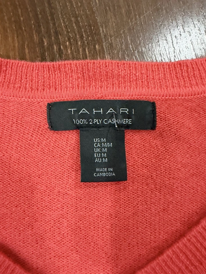 Тахари 100% 2 слоя кашемир женщин Crewneck свитер коралловый цвет Sz средний - Изображение 2 из 4