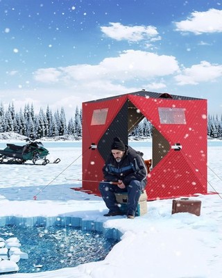 Winter Ice Fishing Tent Triple Layer Insulated Portable Pop Up Shelter with Bag