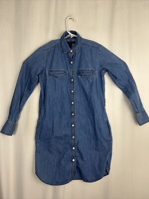 Banana Republic Womens XS Petite Chambray Button Up Shirt Cotton Linen  Dress