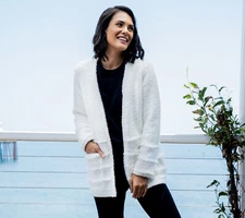 NEW Barefoot Dreams Large CozyChic Boardwalk Cardigan in Pearl QVC 3037