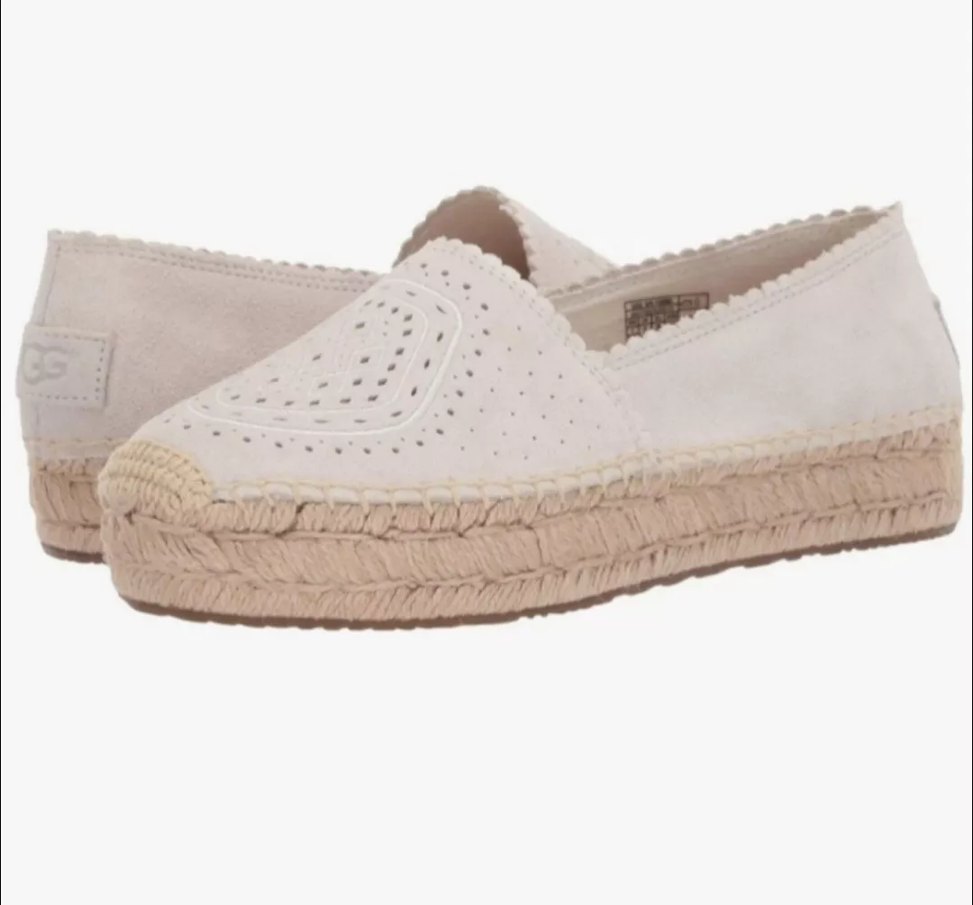 UGG Jasmine Heidi Loafer Size 6 Perforated Suede Slip On Platform Espadrille