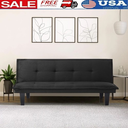 Convertible Futon Sofa Bed Faux Suede Adjustable Backrest Small Space Couch New
