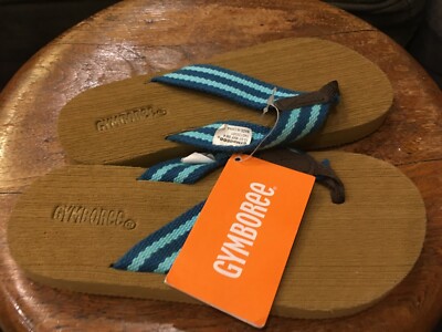 NEW Gymboree Boys Size 13 Woven Turquoise Blue & Brown Flip Flops Retails $15