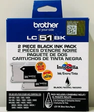 New Genuine Brother LC51 Black 2PK Ink Cartridges MFC-3360C, MFC-440CN