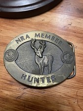 NRA Member Belt Buckle - DEER - HUNTER - Vintage 80s
