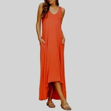 Women's Casual Sleeveless Beach Plain Dresses Tank Top Long Maxi Dresses Size L