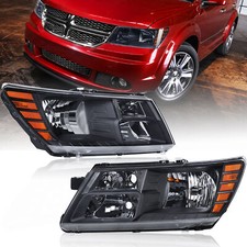 2PCS Headlights Headlamps Left+Right For 2009-2020 Dodge Journey Black Trim