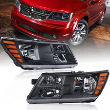 2PCS Headlights Headlamps Left+Right For 2009-2020 Dodge Journey Black Trim