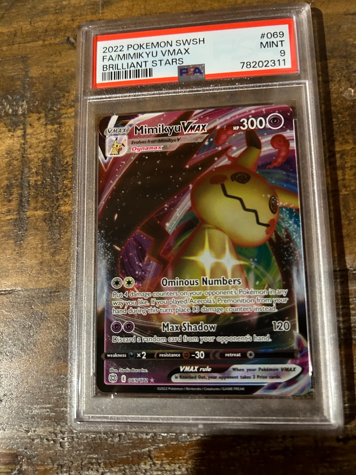 POKEMON 2022 Full Art MIMIKYU VMAX Brilliant Stars #069 PSA 9 Mint RARE