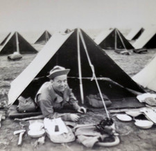 WWII Era Military 1st Platoon Co B 54th Battalion Photo Soldier in Tent &Uniform
