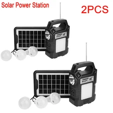 2Packs Solar Panel Power Generator Kit Power Station Battery Pack with 3 Bulbs
