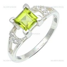 Anniversary Gift For Her Natural Peridot Gemstone Band Ring 925 Sterling Silver