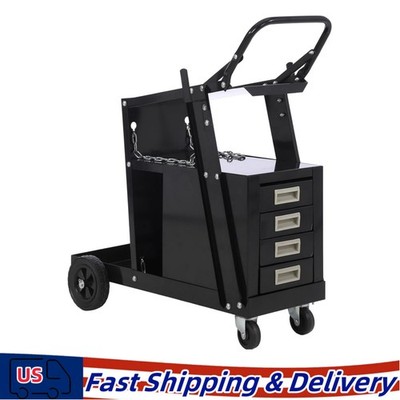 Heavy Duty Welding Cart with 4 Drawers, 360° Rolling Trolley for MIG/TIG/Plasma